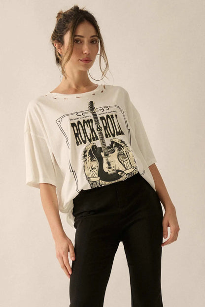 Rock & Roll Angel Guitar Distressed Graphic Tee