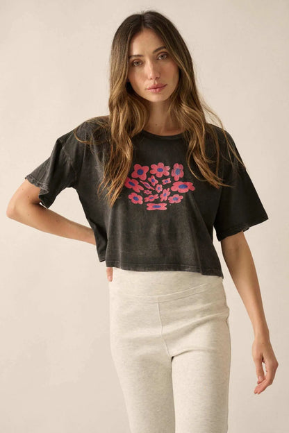 Fun Flowers Vintage-Wash Cropped Graphic Tee