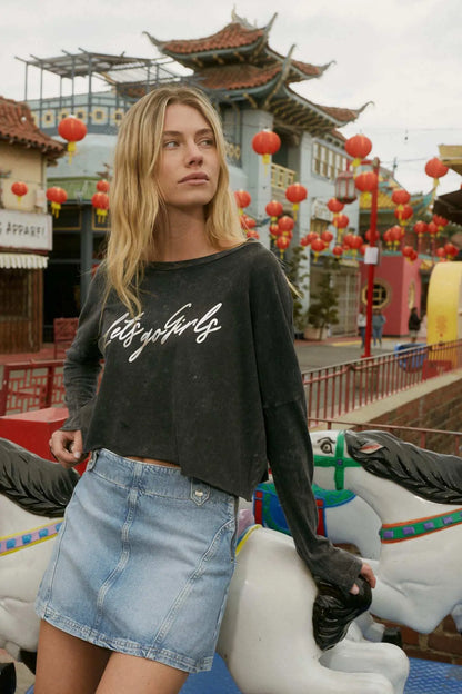 Let's Go Girls Cropped Long-Sleeve Foil Graphic Tee