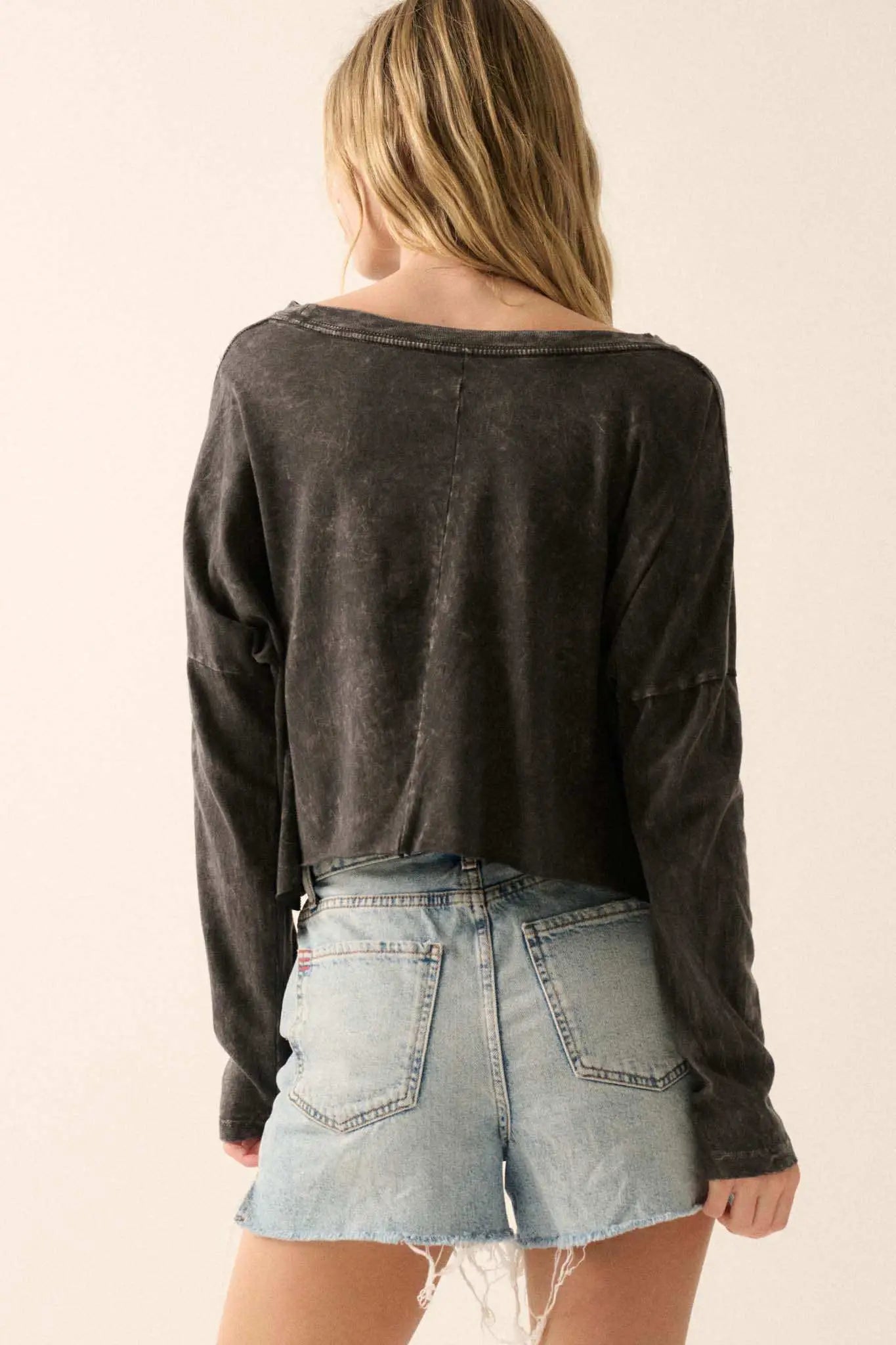 Let's Go Girls Cropped Long-Sleeve Foil Graphic Tee