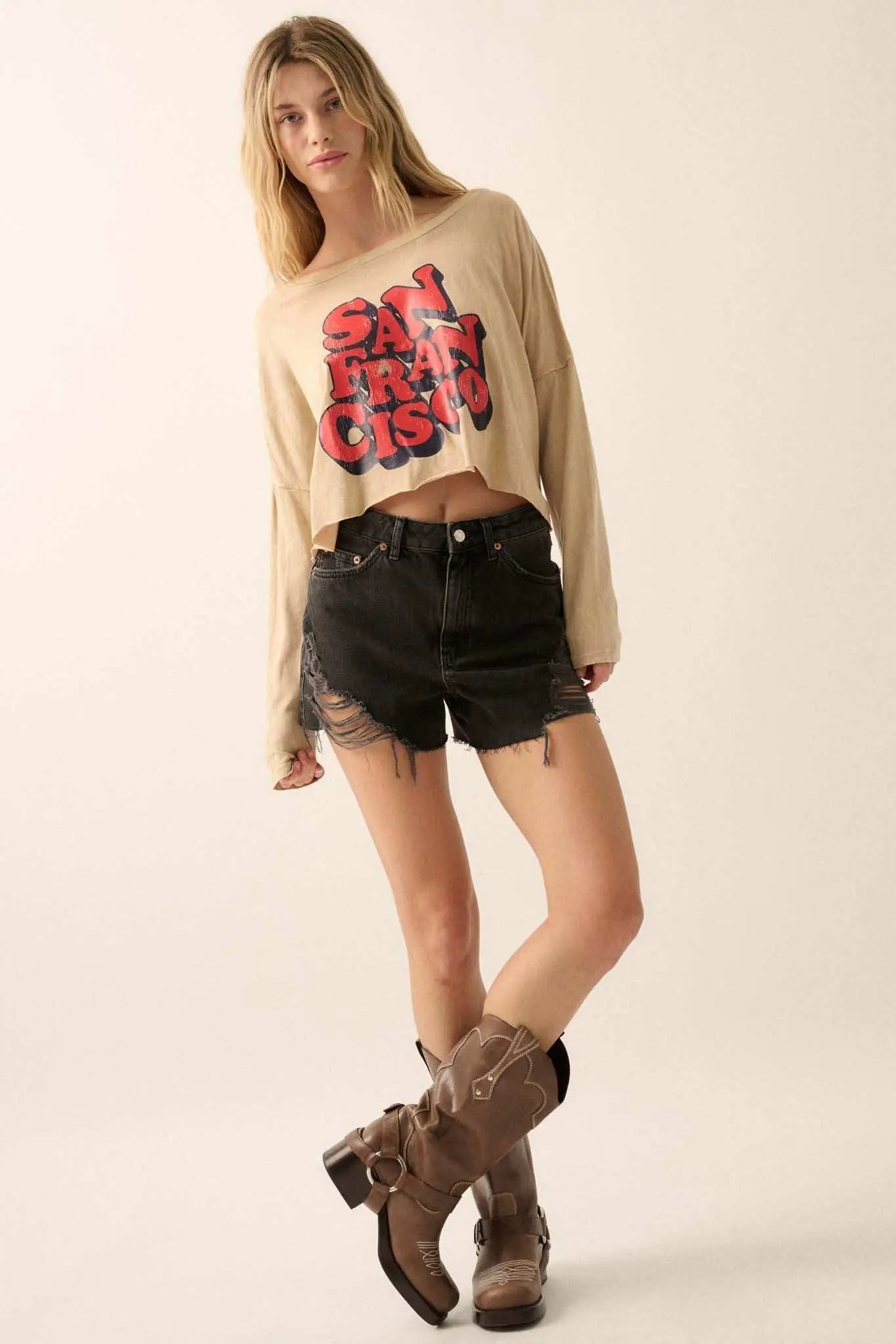 San Francisco Cropped Long-Sleeve Graphic Tee