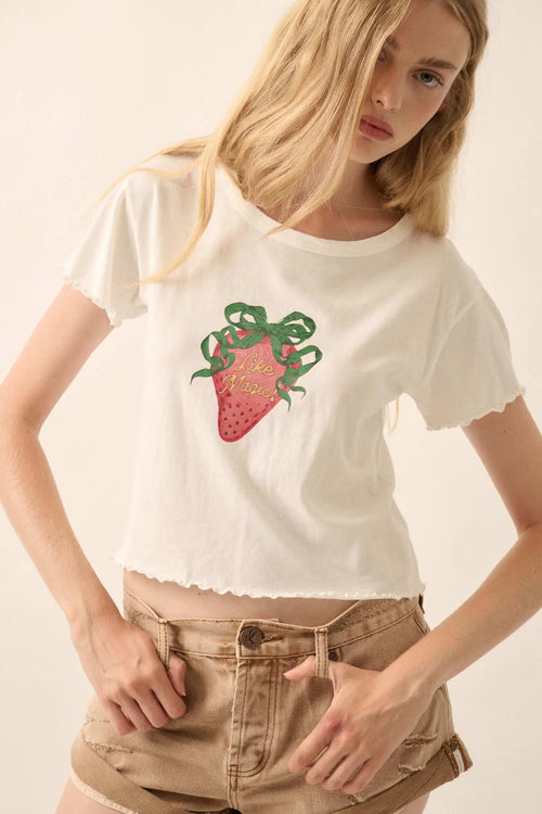 Magic Strawberry Cropped Graphic Baby Tee