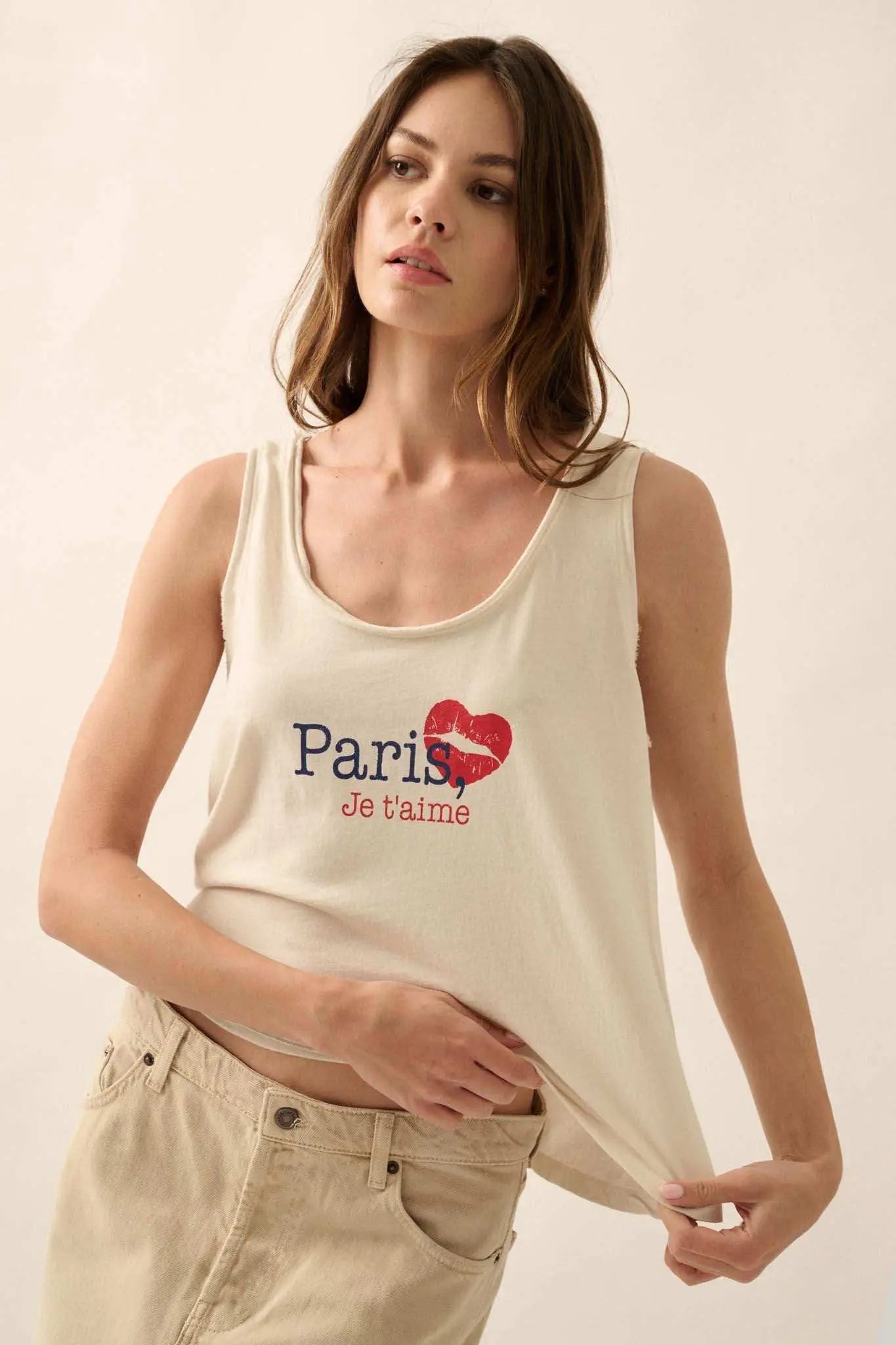 Paris Je T'aime Raw-Edge Graphic Tank top