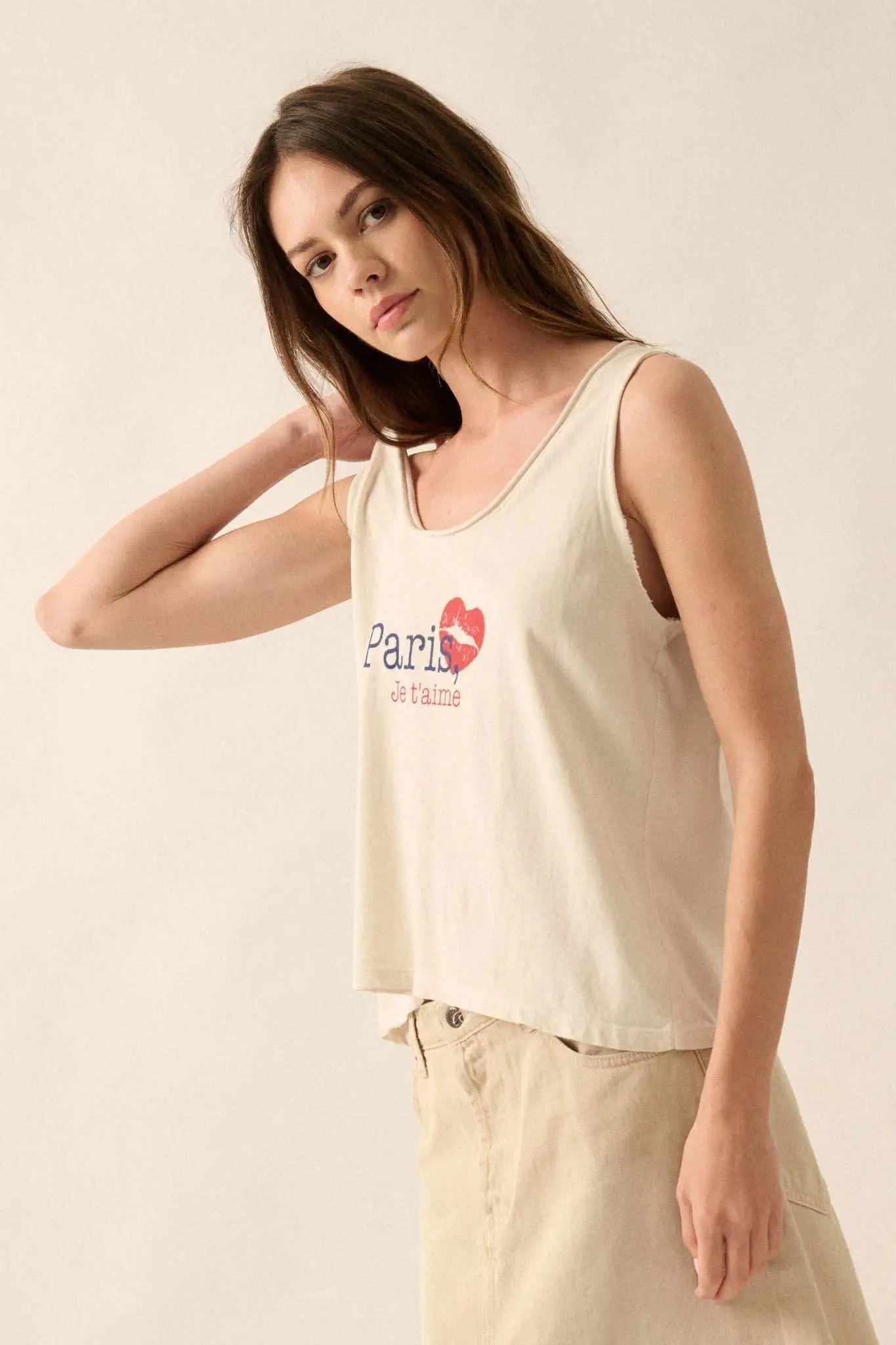 Paris Je T'aime Raw-Edge Graphic Tank top