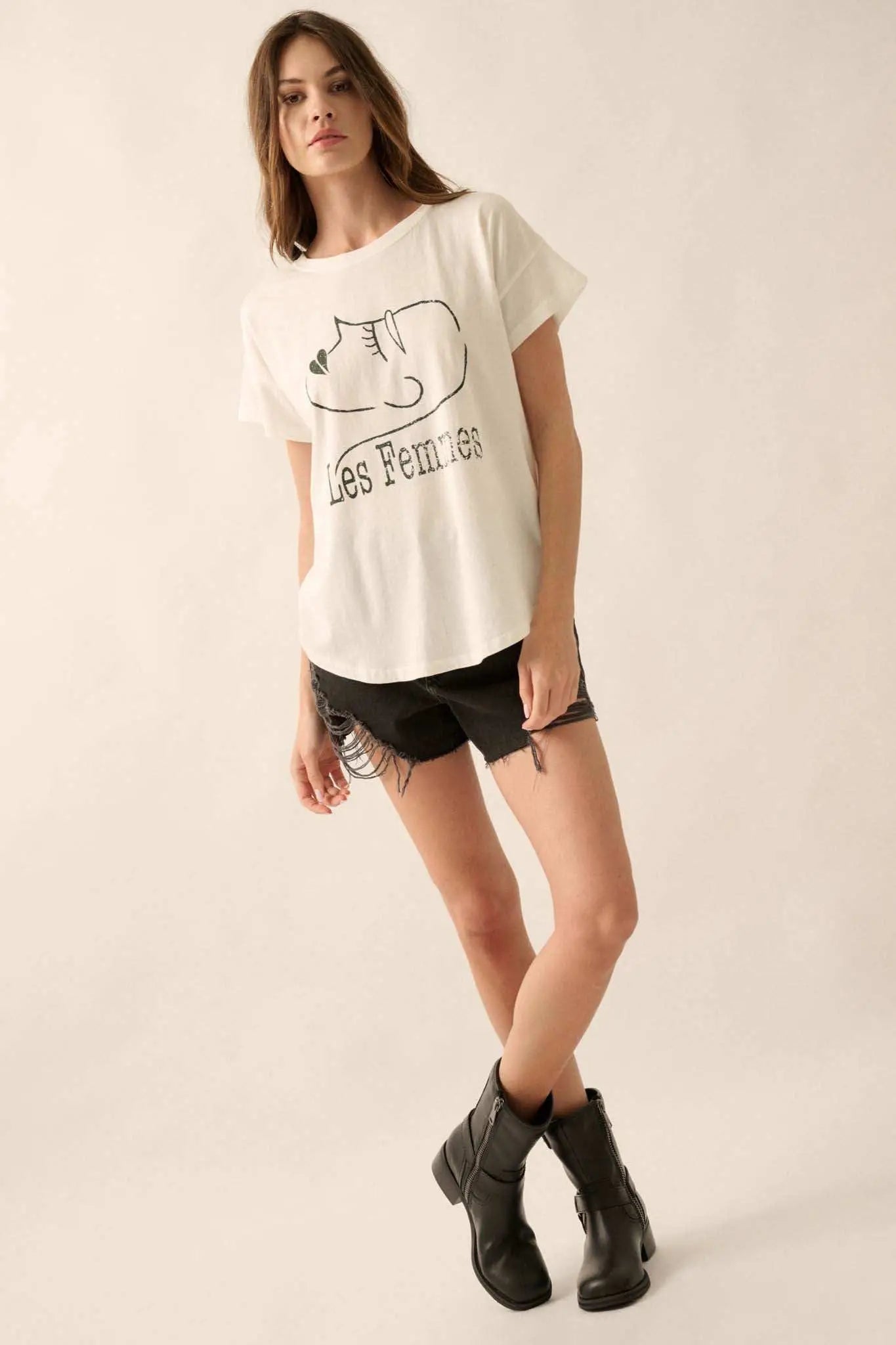 Les Femmes Vintage-Print Graphic Tee