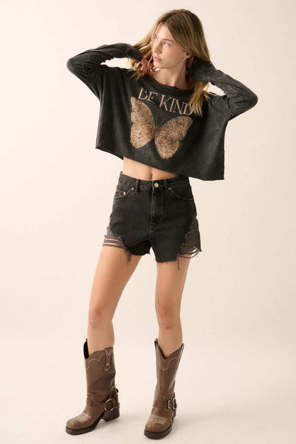 Be Kind Butterfly Cropped Long-Sleeve Graphic Tee