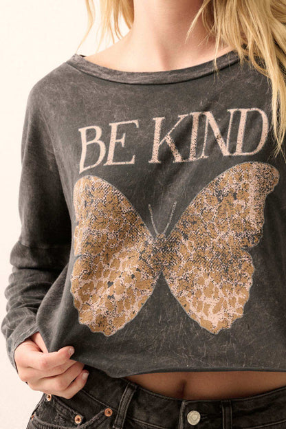 Be Kind Butterfly Cropped Long-Sleeve Graphic Tee
