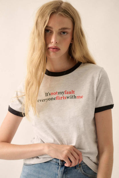 It's Not My Fault Vintage-Print Graphic Ringer Tee