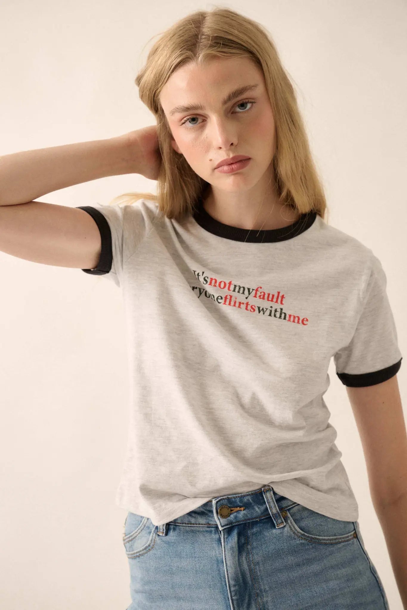 It's Not My Fault Vintage-Print Graphic Ringer Tee