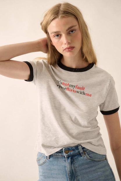 It's Not My Fault Vintage-Print Graphic Ringer Tee