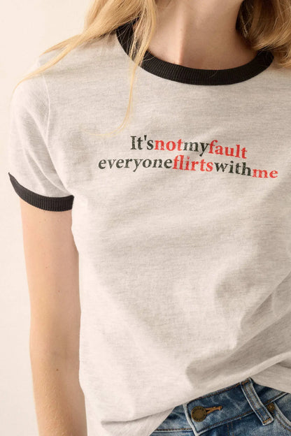 It's Not My Fault Vintage-Print Graphic Ringer Tee