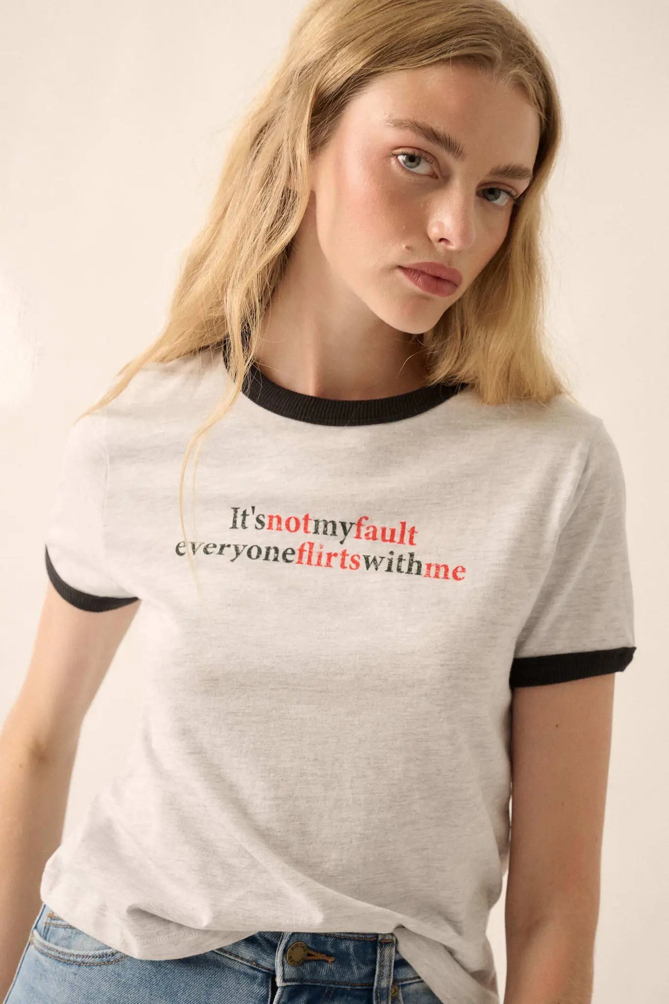 It's Not My Fault Vintage-Print Graphic Ringer Tee