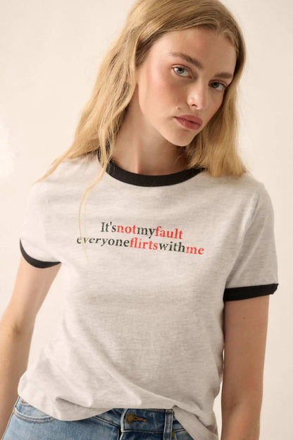 It's Not My Fault Vintage-Print Graphic Ringer Tee