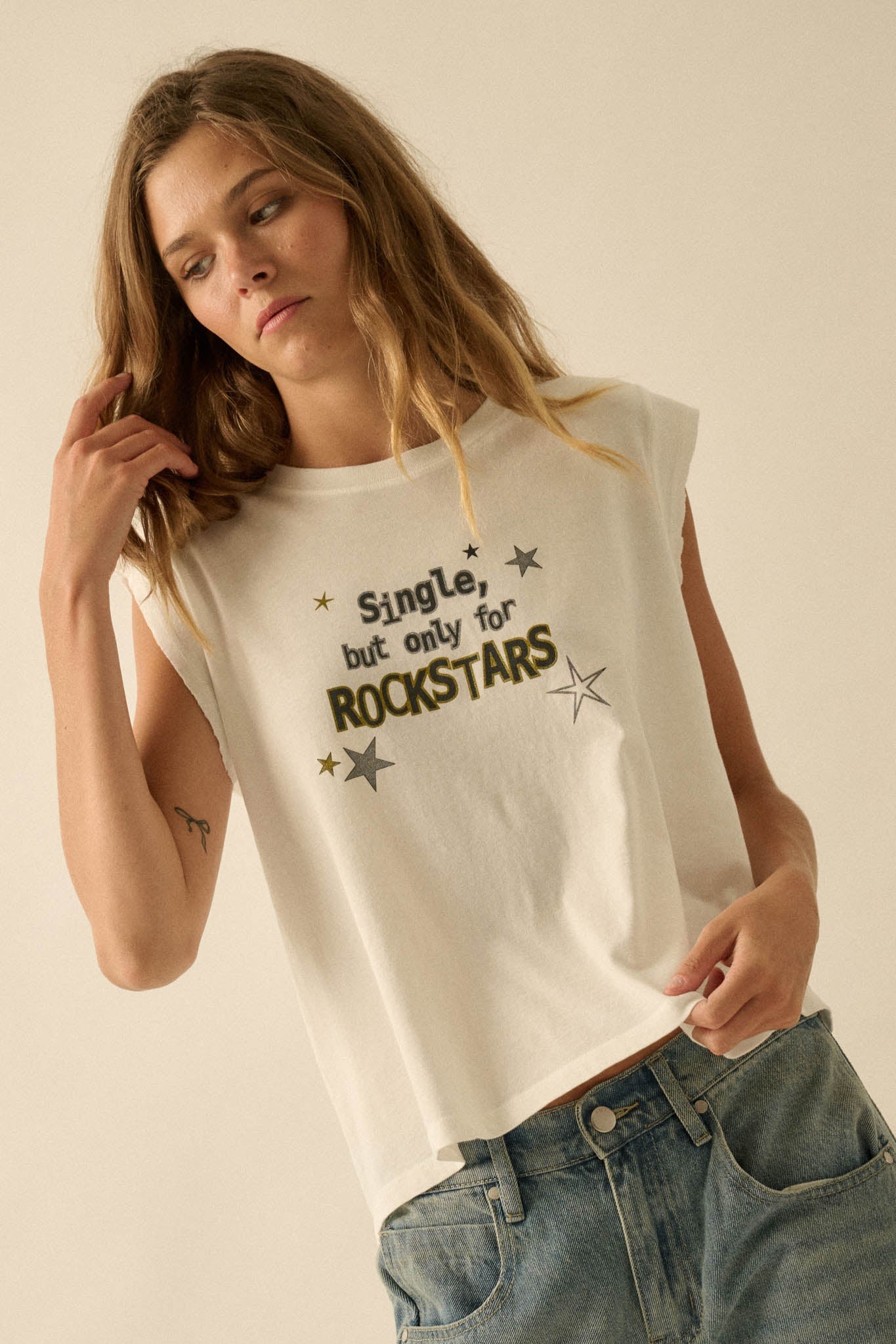 Rockstars Only Distressed Sleeveless Graphic Tee