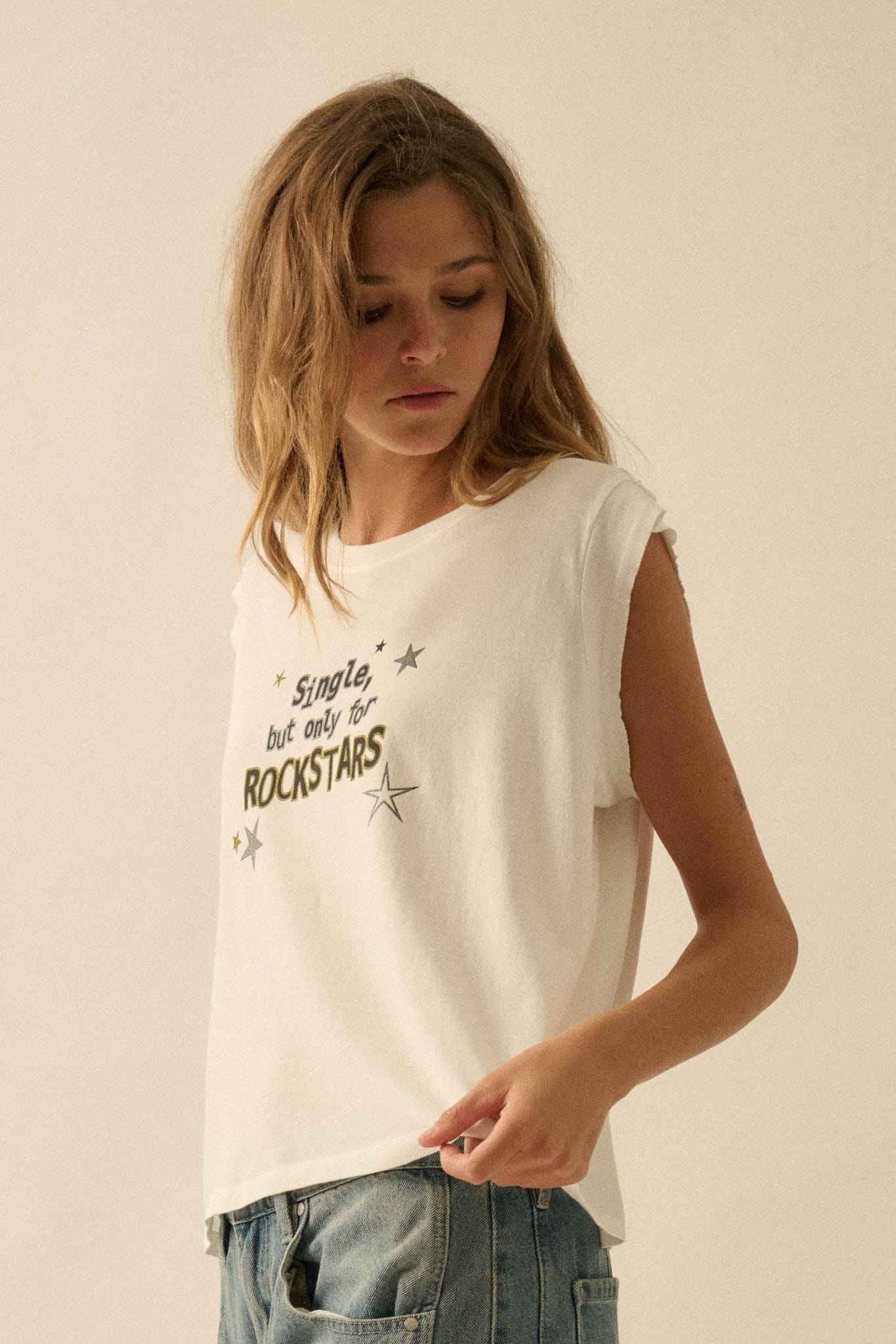 Rockstars Only Distressed Sleeveless Graphic Tee
