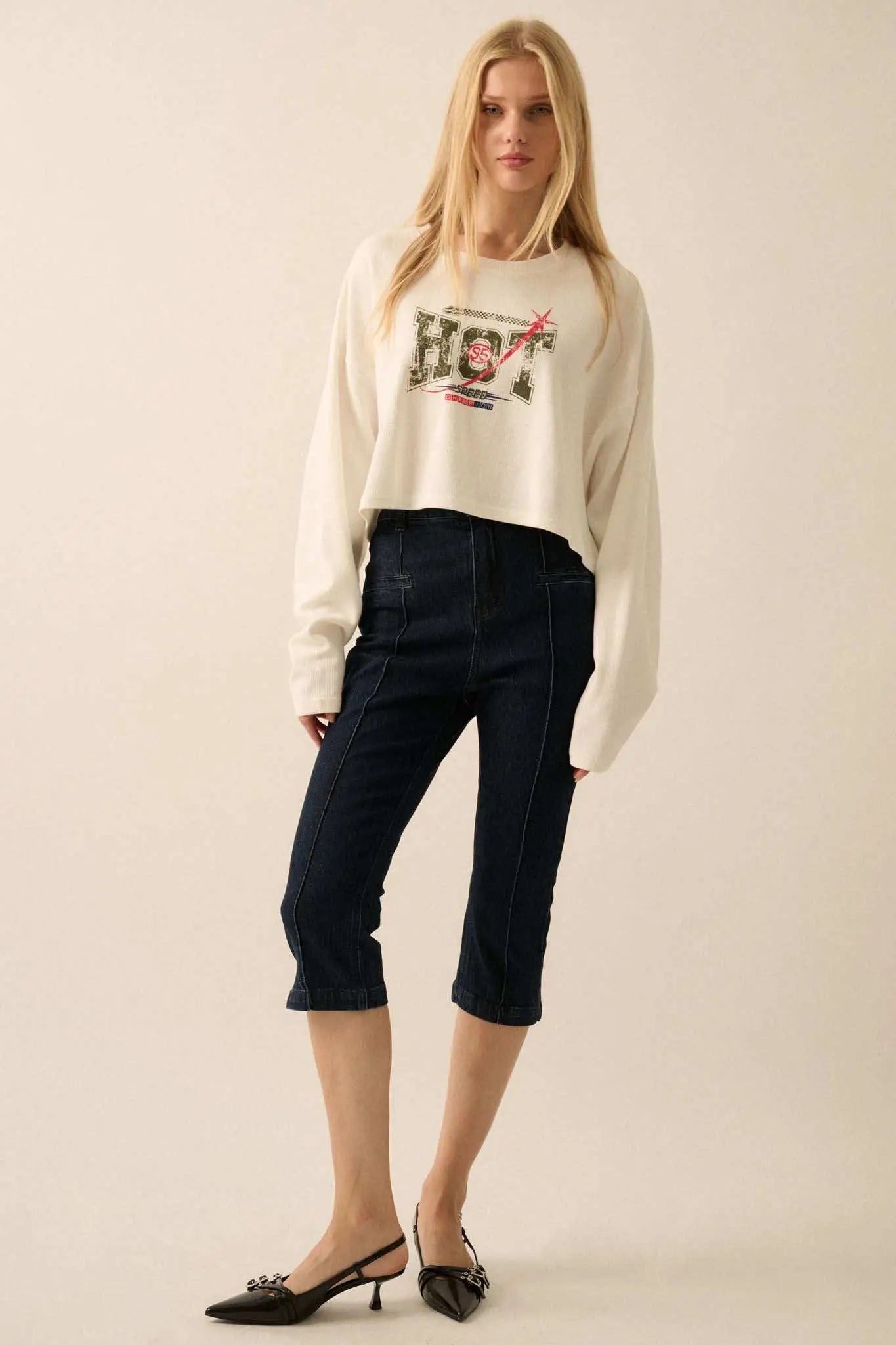 Hot 95 Racing Cropped Thermal Graphic Top