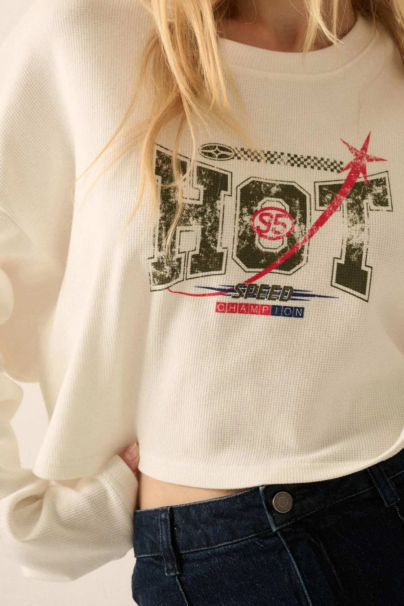 Hot 95 Racing Cropped Thermal Graphic Top