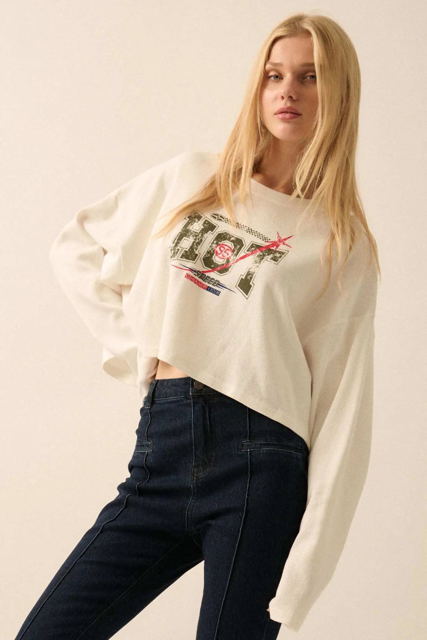 Hot 95 Racing Cropped Thermal Graphic Top
