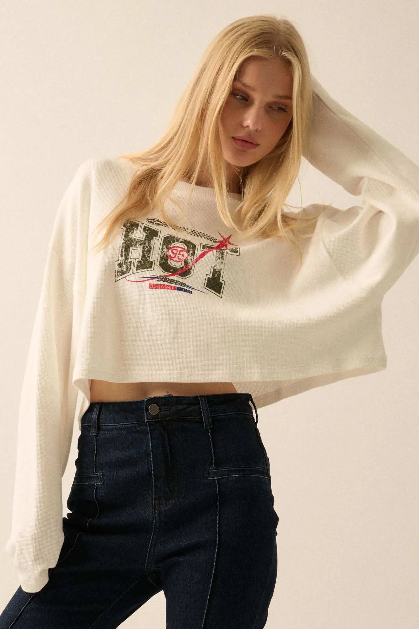 Hot 95 Racing Cropped Thermal Graphic Top