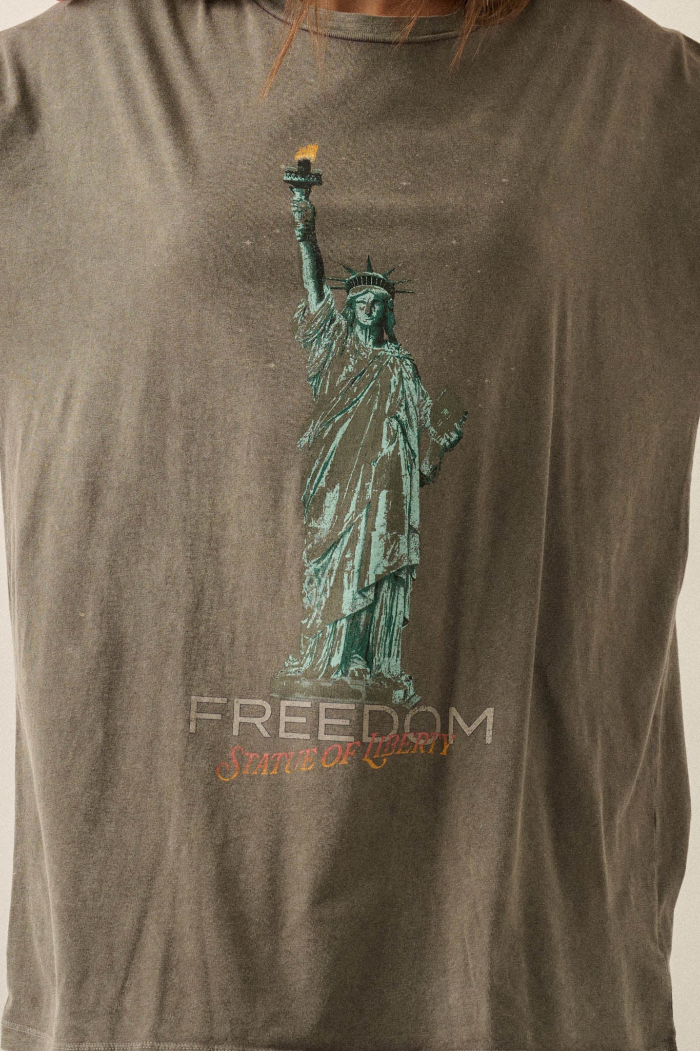 Lady Liberty Vintage-Wash Oversize Graphic Tee