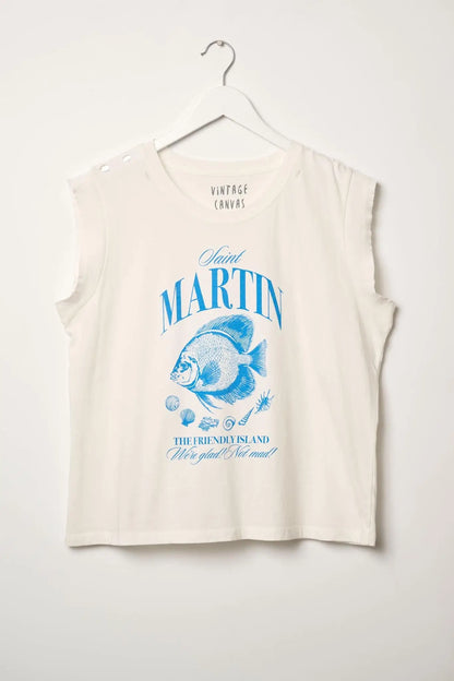 Saint Martin Distressed Sleeveless Graphic Tee