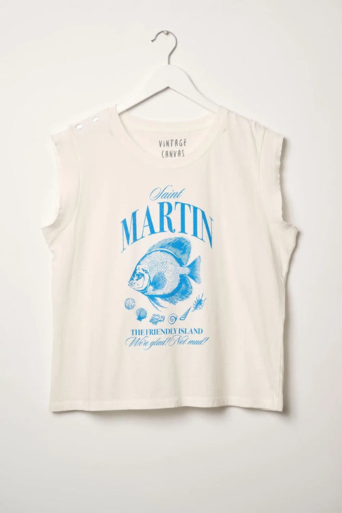 Saint Martin Distressed Sleeveless Graphic Tee
