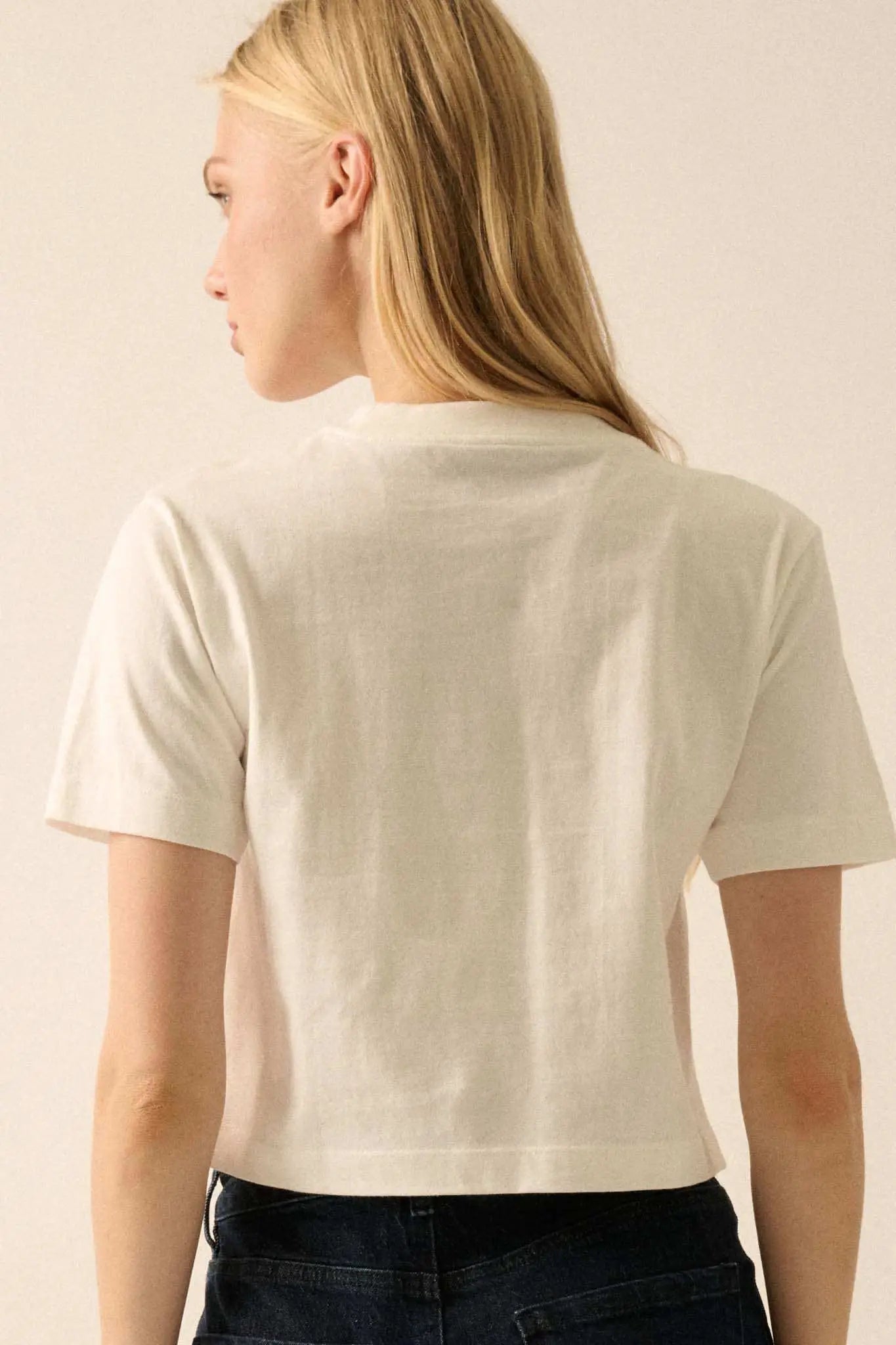 Present Time Cropped Vintage-Print Bow Graphic Tee
