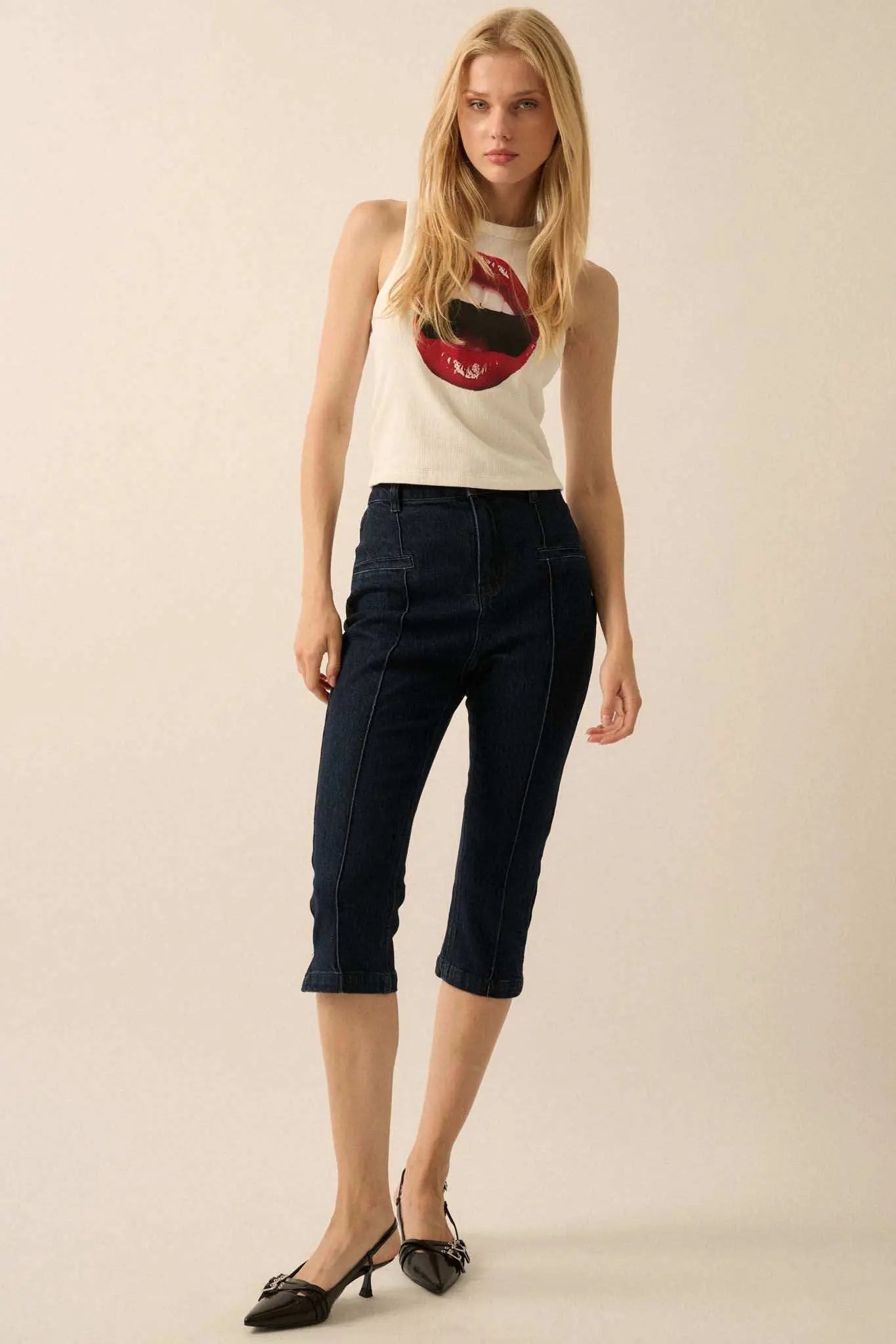 Lush Lips Crew-Neck Thermal Graphic Tank Top