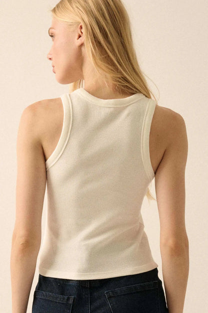 Lush Lips Crew-Neck Thermal Graphic Tank Top