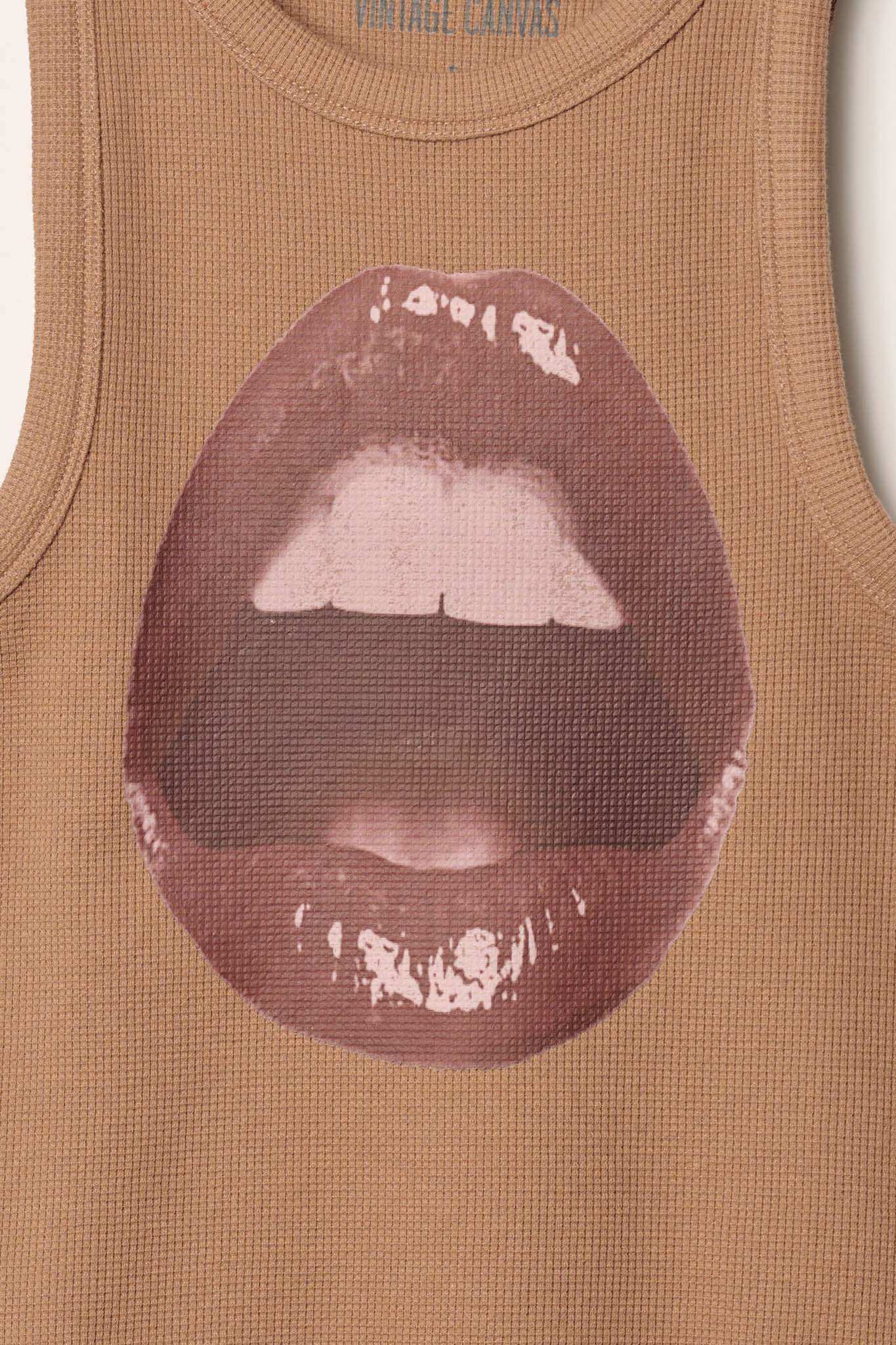 Lush Lips Crew-Neck Thermal Graphic Tank Top