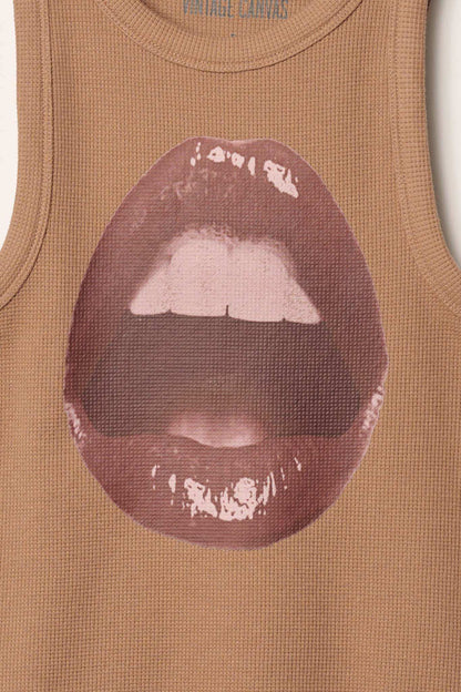 Lush Lips Crew-Neck Thermal Graphic Tank Top
