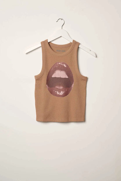 Lush Lips Crew-Neck Thermal Graphic Tank Top