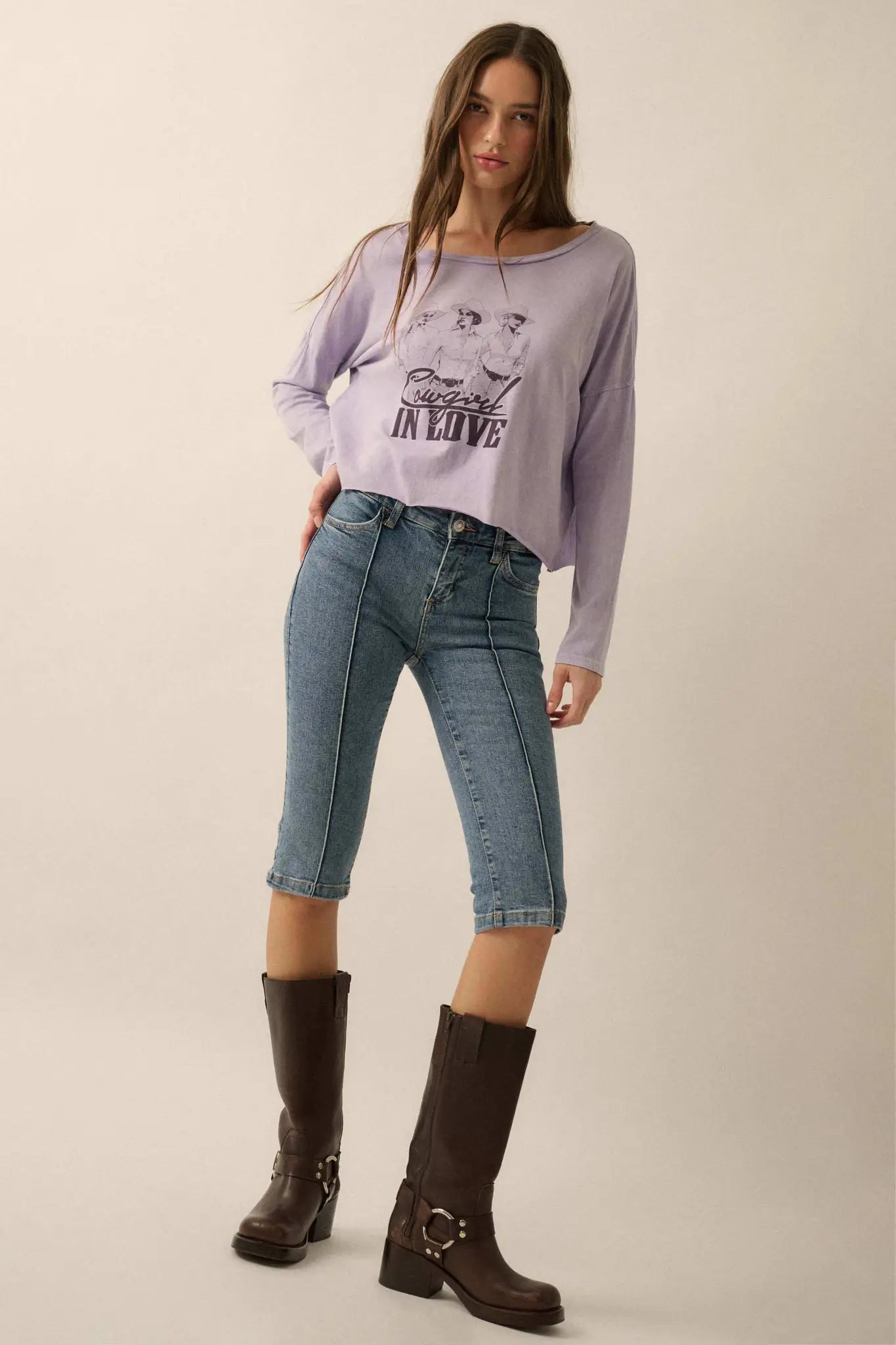 Cowgirl in Love Cropped Long-Sleeve Graphic Tee