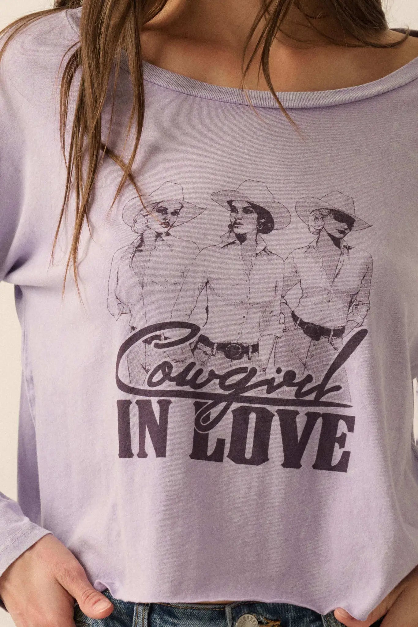 Cowgirl in Love Cropped Long-Sleeve Graphic Tee