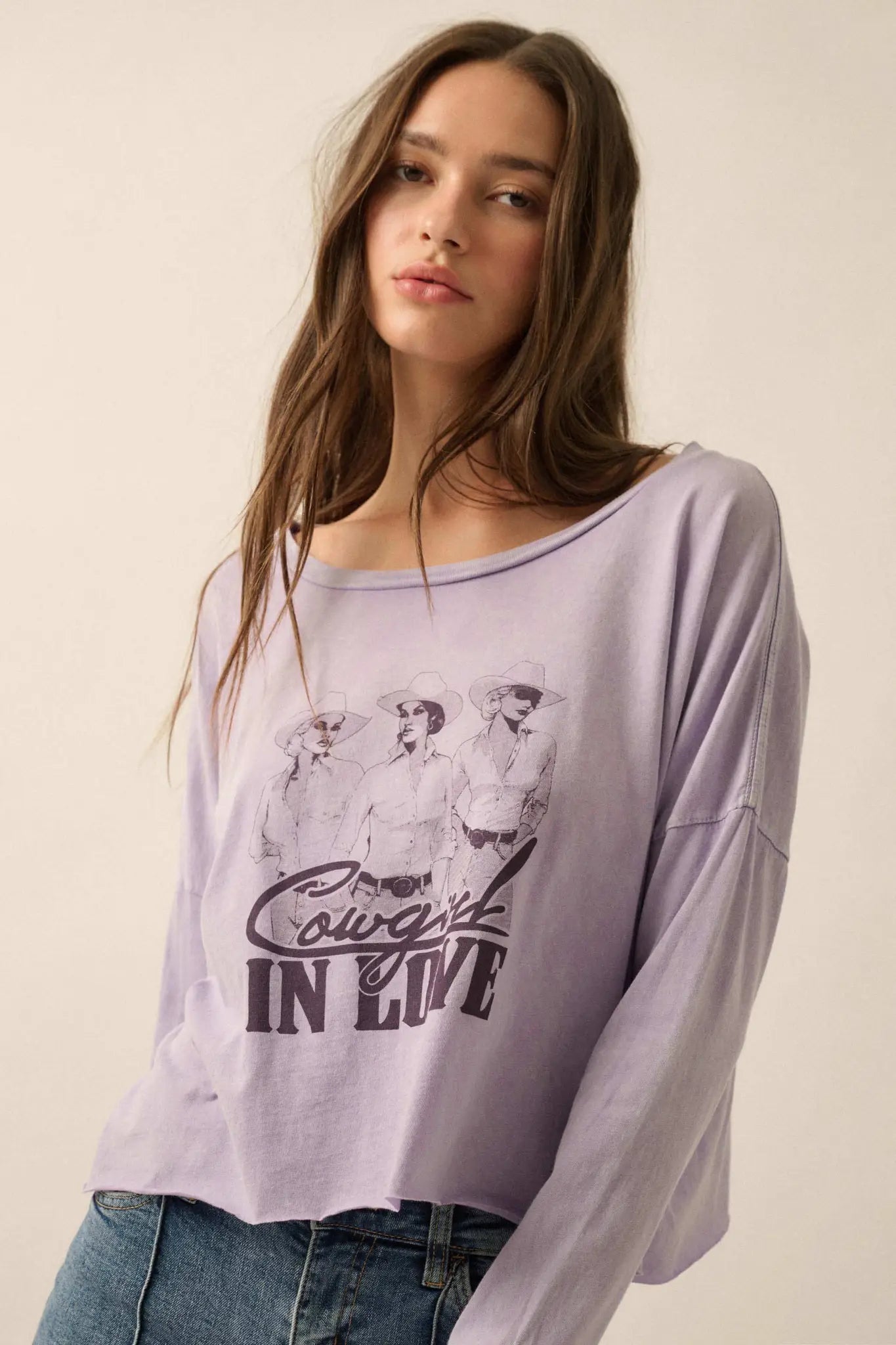 Cowgirl in Love Cropped Long-Sleeve Graphic Tee