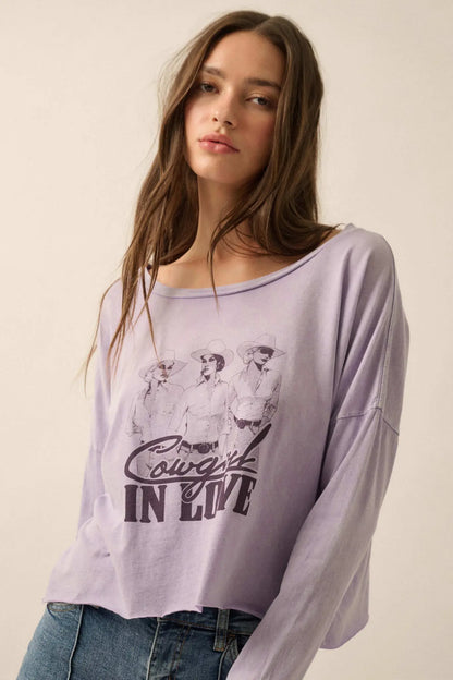 Cowgirl in Love Cropped Long-Sleeve Graphic Tee