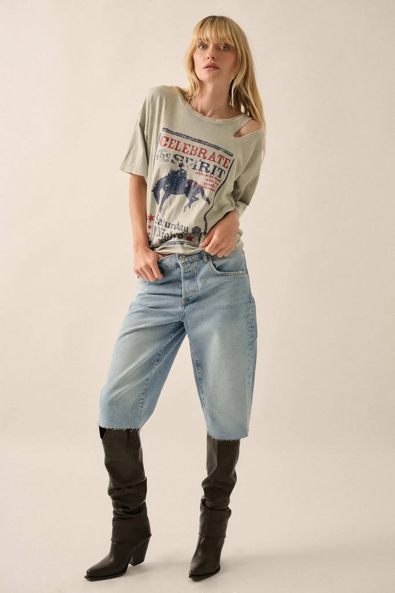 Celebrate the Spirit Slashed Western Graphic Tee