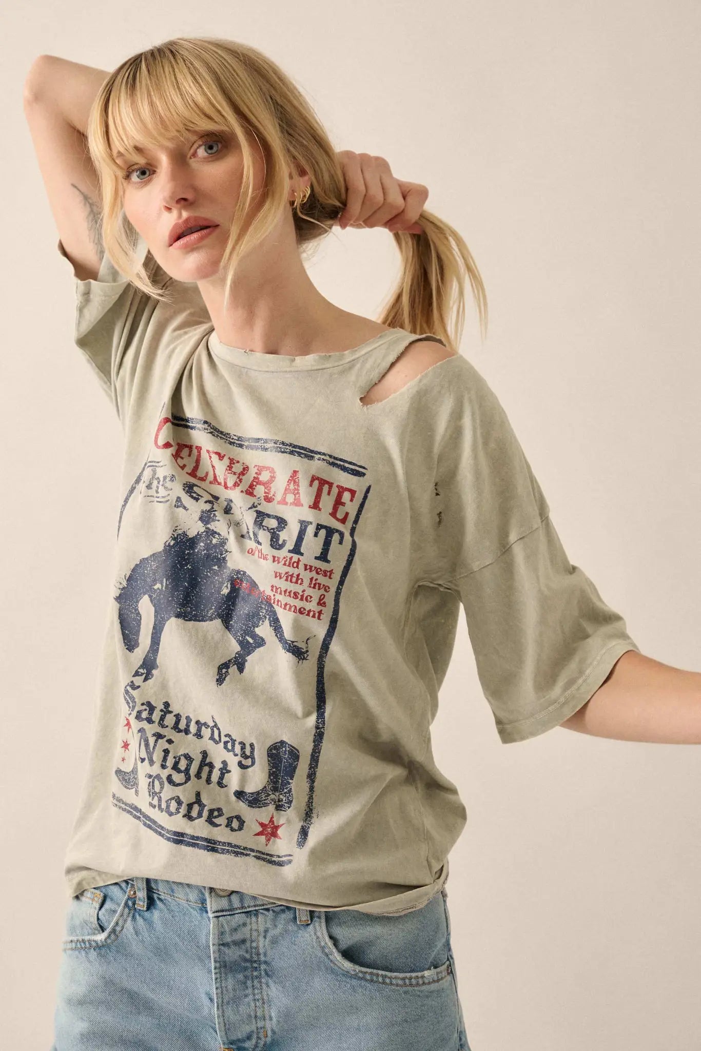 Celebrate the Spirit Slashed Western Graphic Tee