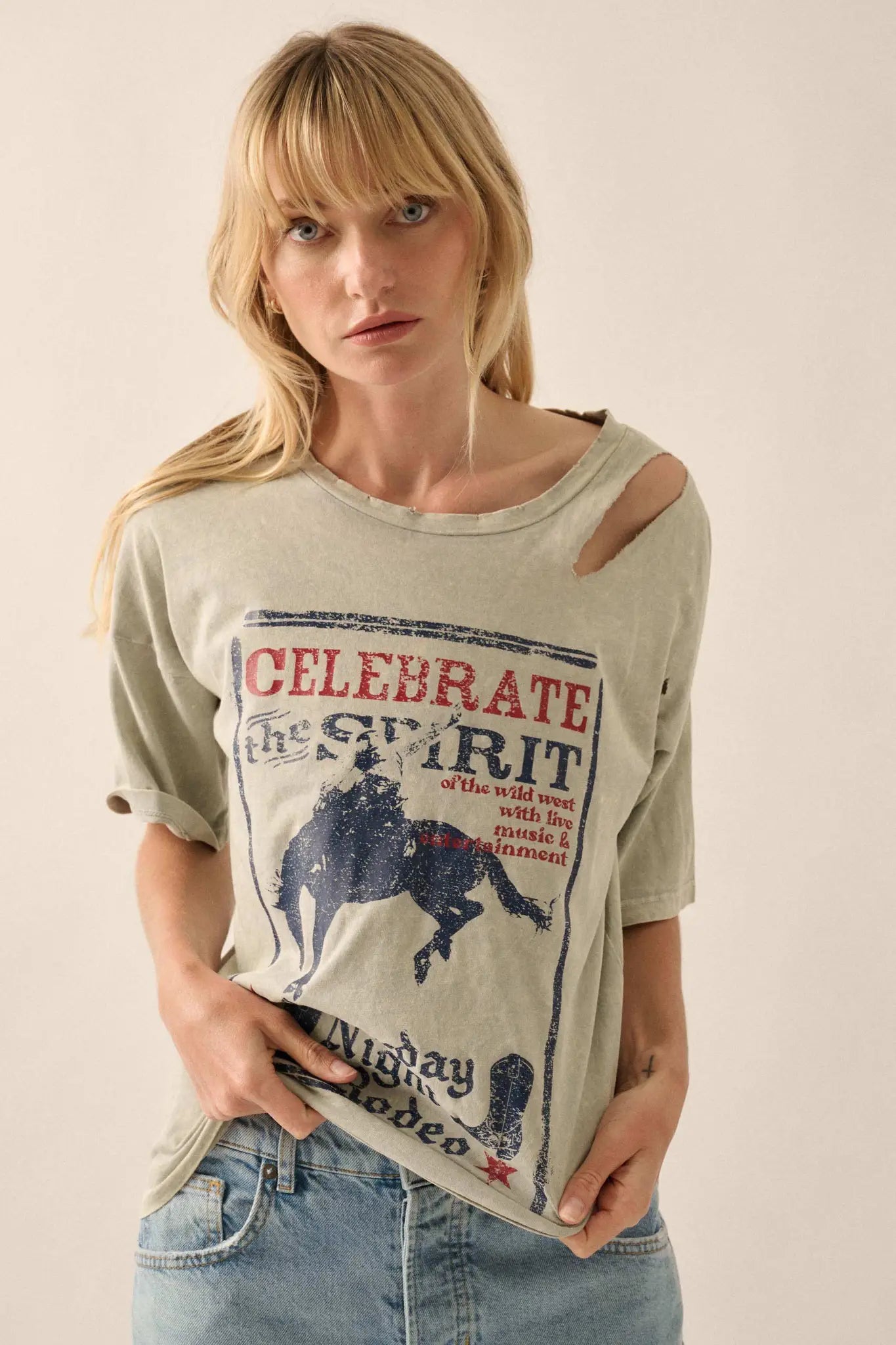 Celebrate the Spirit Slashed Western Graphic Tee