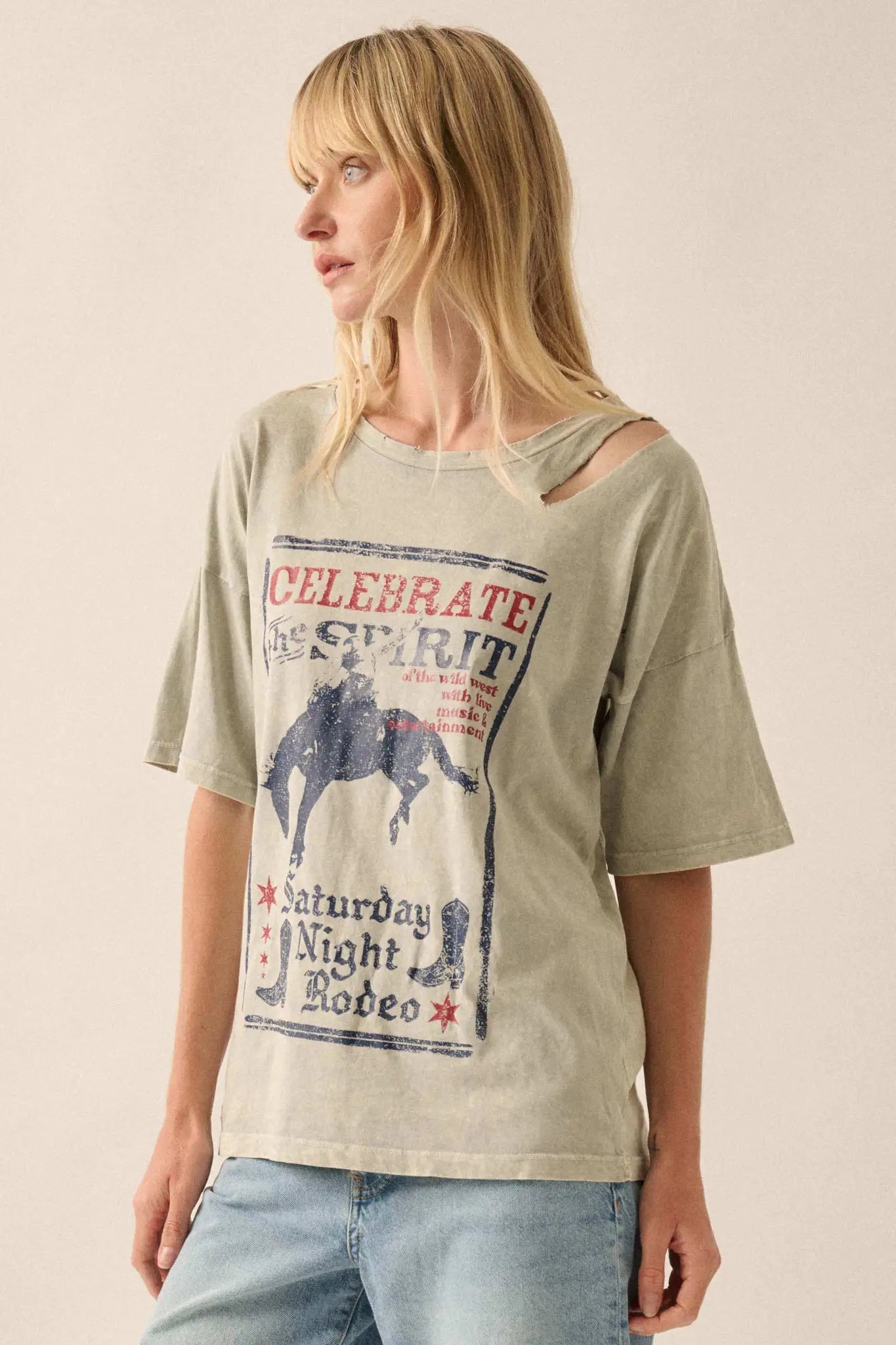 Celebrate the Spirit Slashed Western Graphic Tee