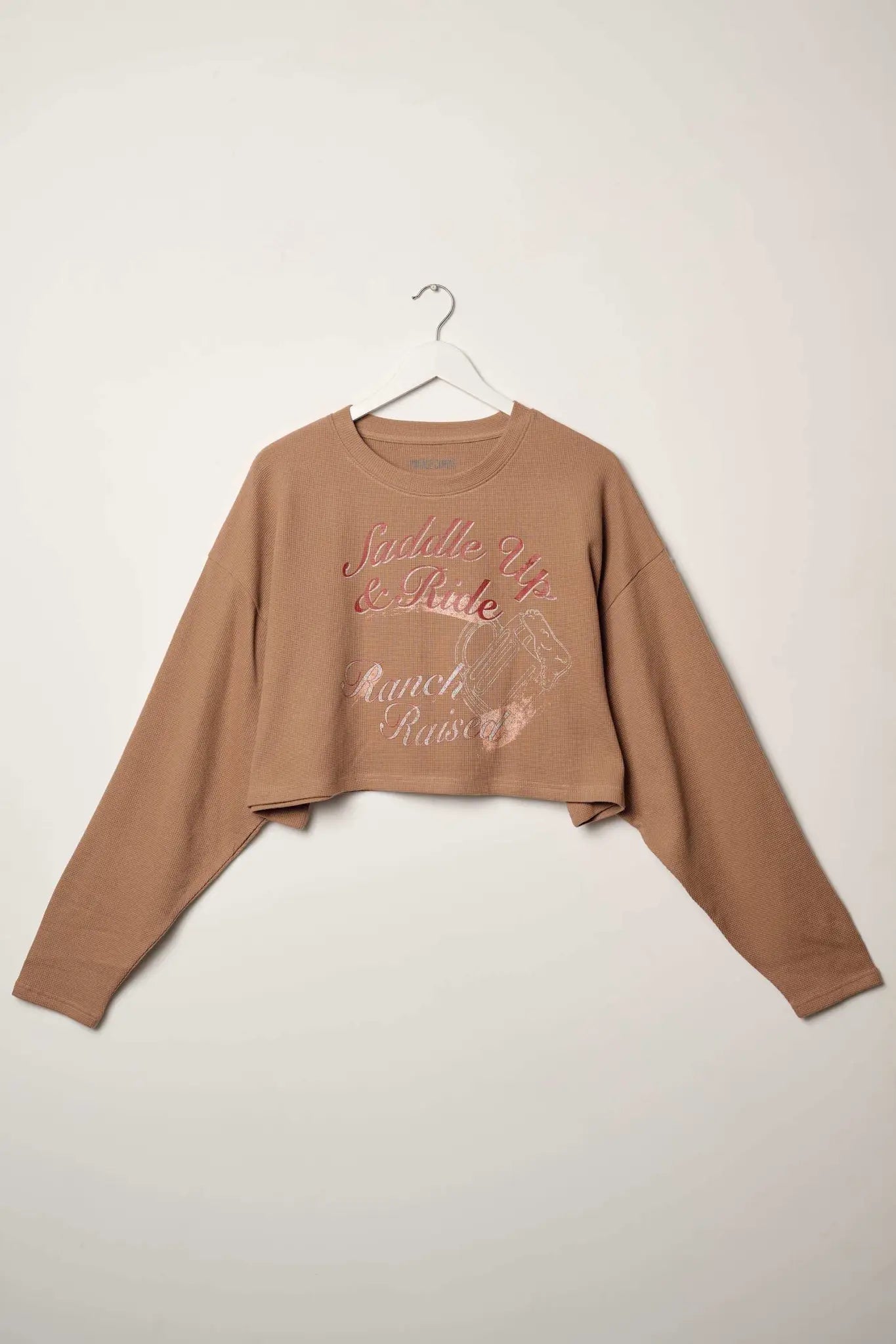 Saddle Up & Ride Cropped Thermal Graphic Top