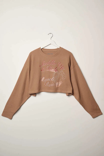 Saddle Up & Ride Cropped Thermal Graphic Top