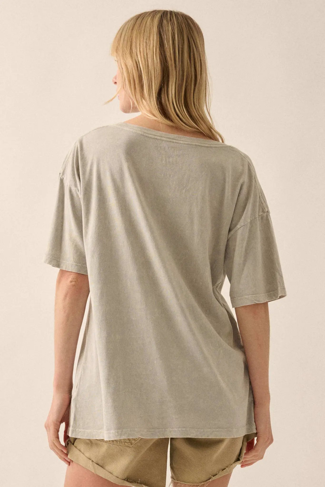 Fleurs Vintage-Wash V-Neck Graphic Tee