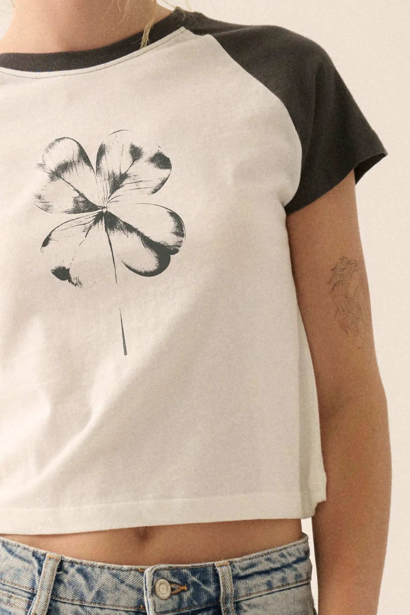 Lucky Clover Cropped Raglan Graphic Baby Tee