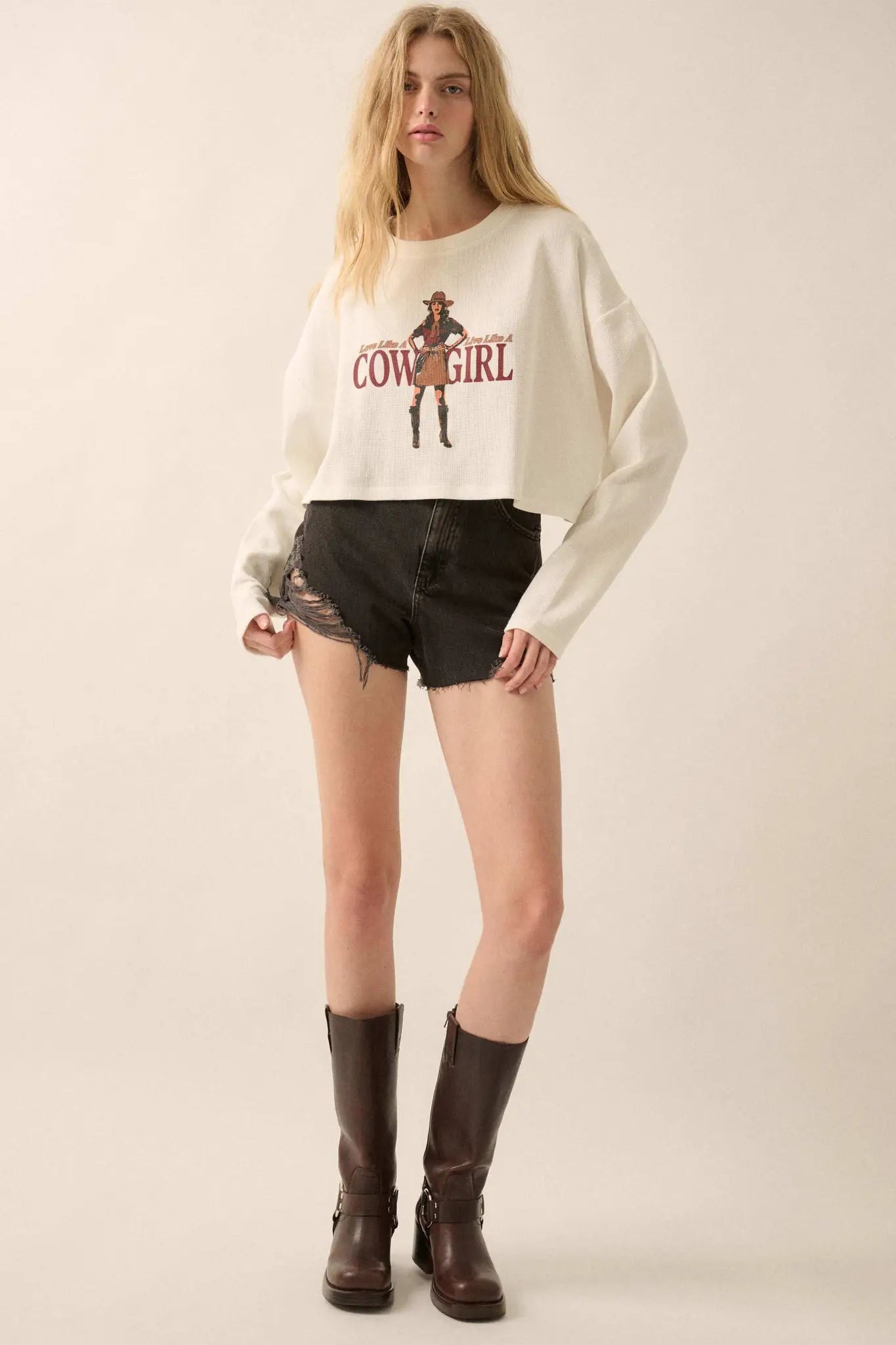 Cowgirl Life Cropped Thermal Graphic Top