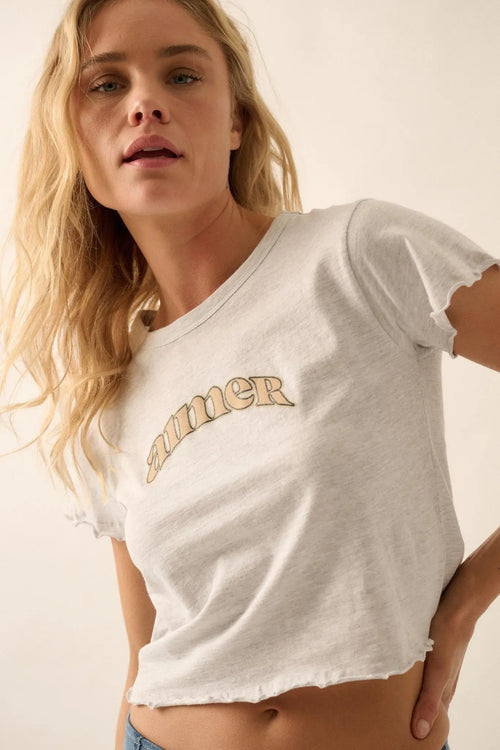 Aimer Heathered Lettuce-Edge Graphic Baby Tee