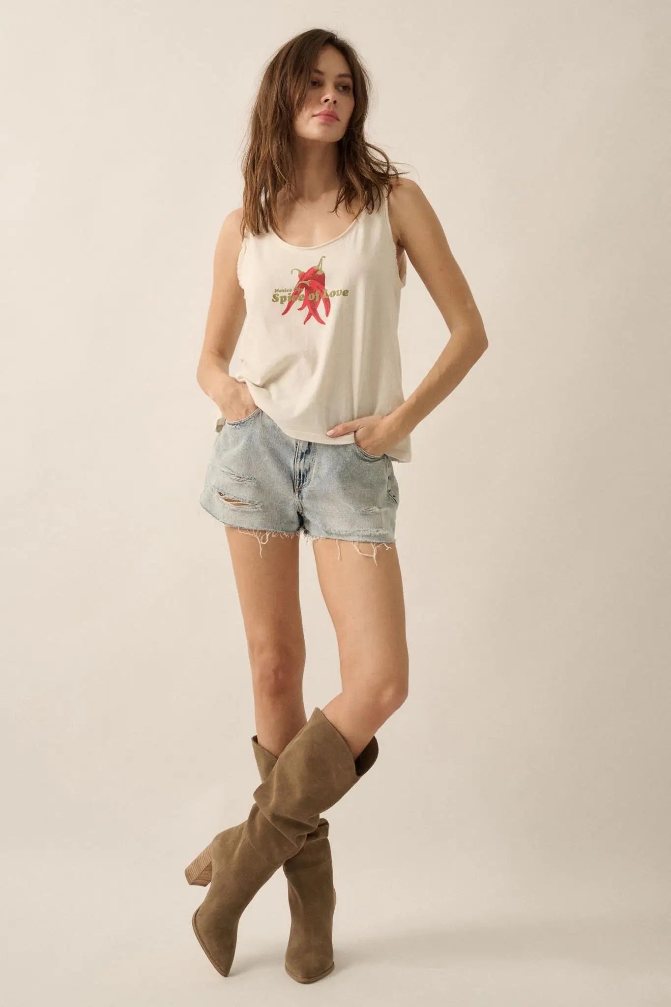 Mexico City Spice of Love Raw-Edge Graphic Tank Top