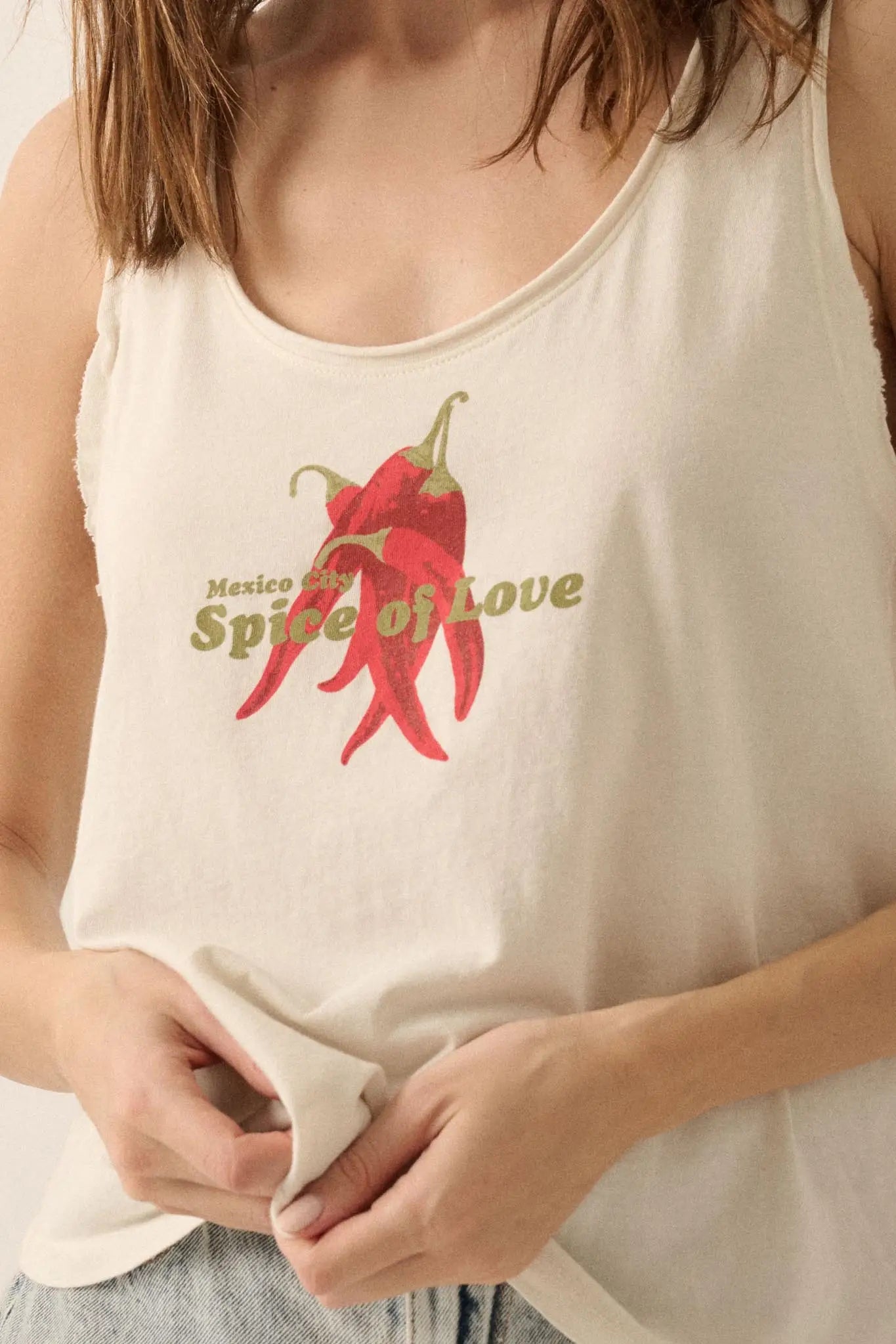 Mexico City Spice of Love Raw-Edge Graphic Tank Top