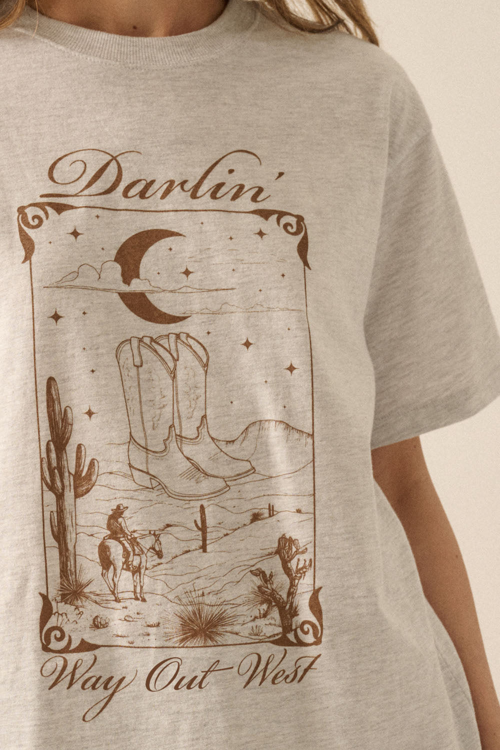 Darlin' Way Out West Heather Western Graphic Tee