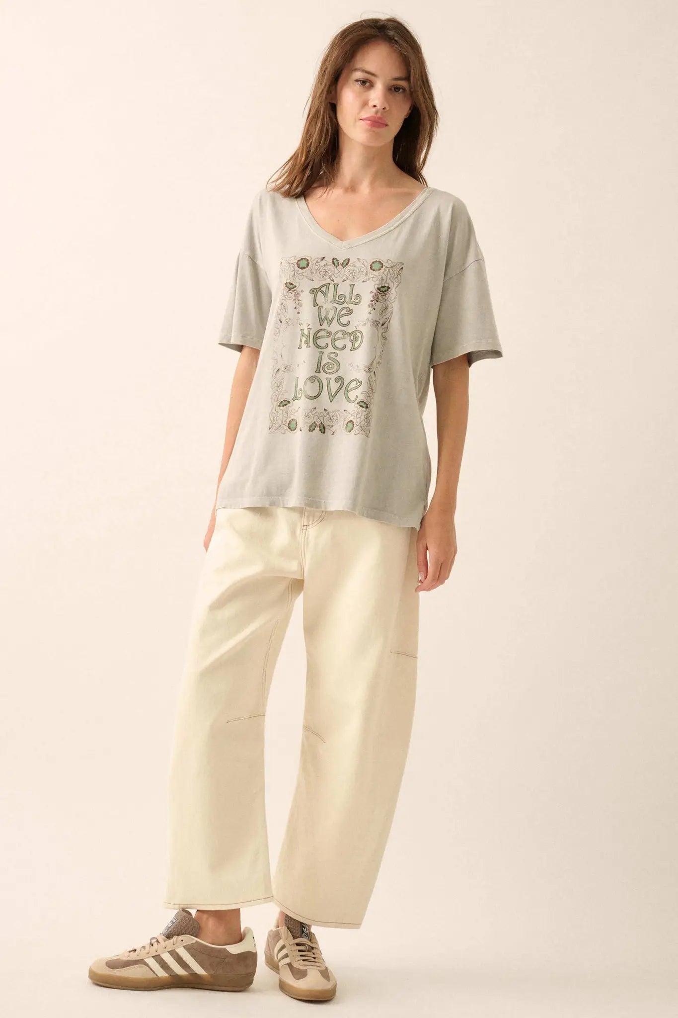 All We Need Is Love V-Neck Graphic Tee